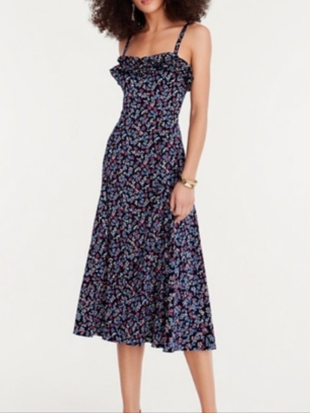 J.Crew Ruffle Stretch Silk Midi Dress Size 14 Wisp Floral Print Pleated